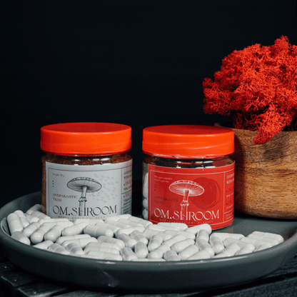 om.shroom’s ANTIPARASITIC TRIAD with Amanita Muscaria Powder  - plant-based antiparasitic triad effectively removes all types of parasites, harmful fungi, and waste products